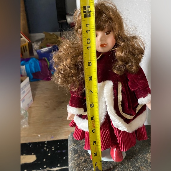 DEPARTMENT 56 Brunette 12” Porcelain Doll New in Box W/ Stand Red Oufit Clothes - Picture 4 of 10